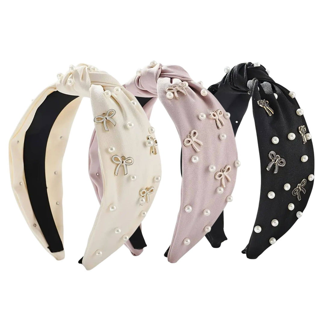 Hair Bow Knot Headband Pearl &amp; Resin Bow Accent