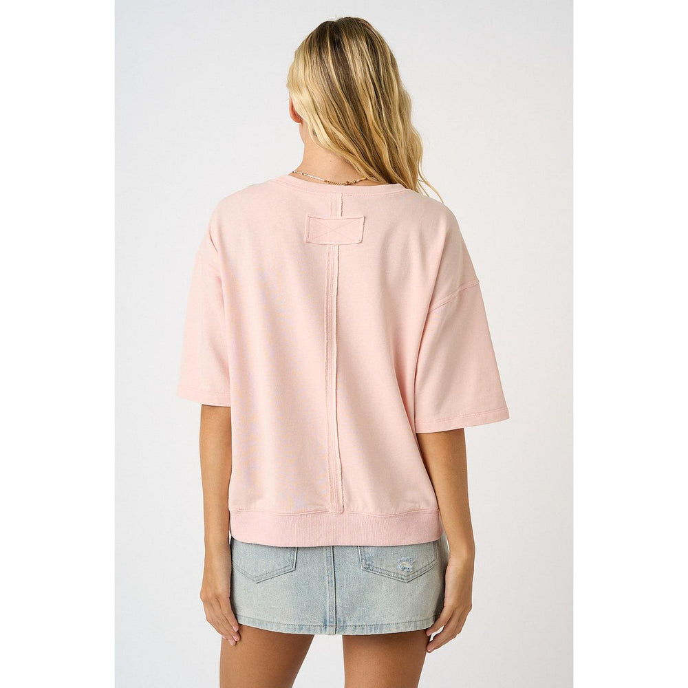 Mittoshop Icy Pink Knit Top featuring "Jesus Saves" lettering, star patches, and floral patchwork details.