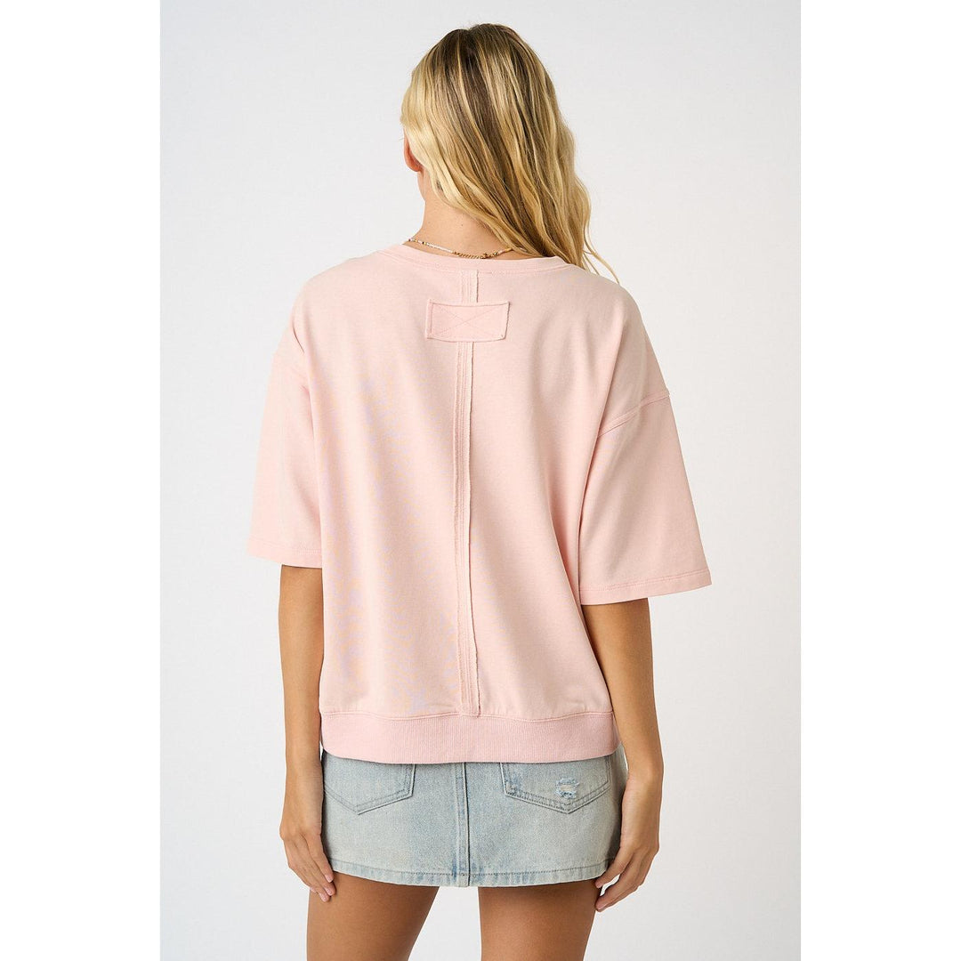 Mittoshop Icy Pink Knit Top featuring "Jesus Saves" lettering, star patches, and floral patchwork details.