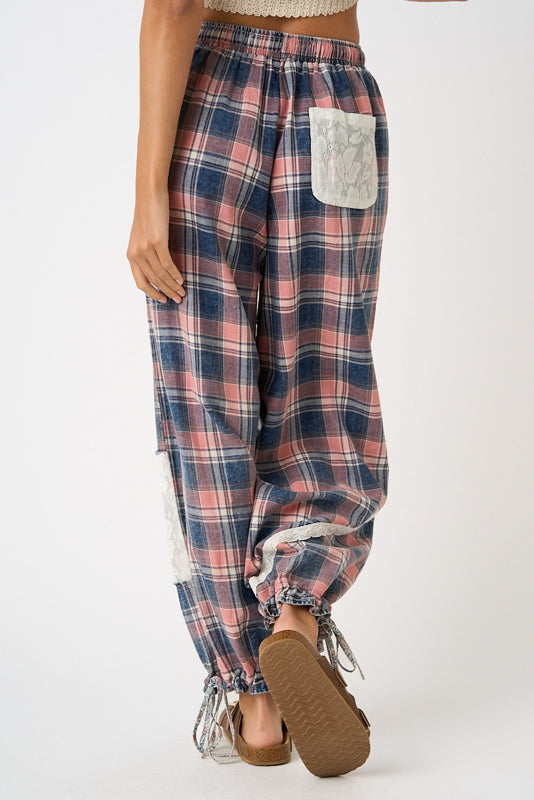 Mittoshop Plaid Patchwork Sweatshirt &amp; Pants Set in Pink