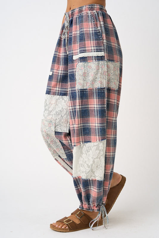 Mittoshop Plaid Patchwork Sweatshirt &amp; Pants Set in Pink