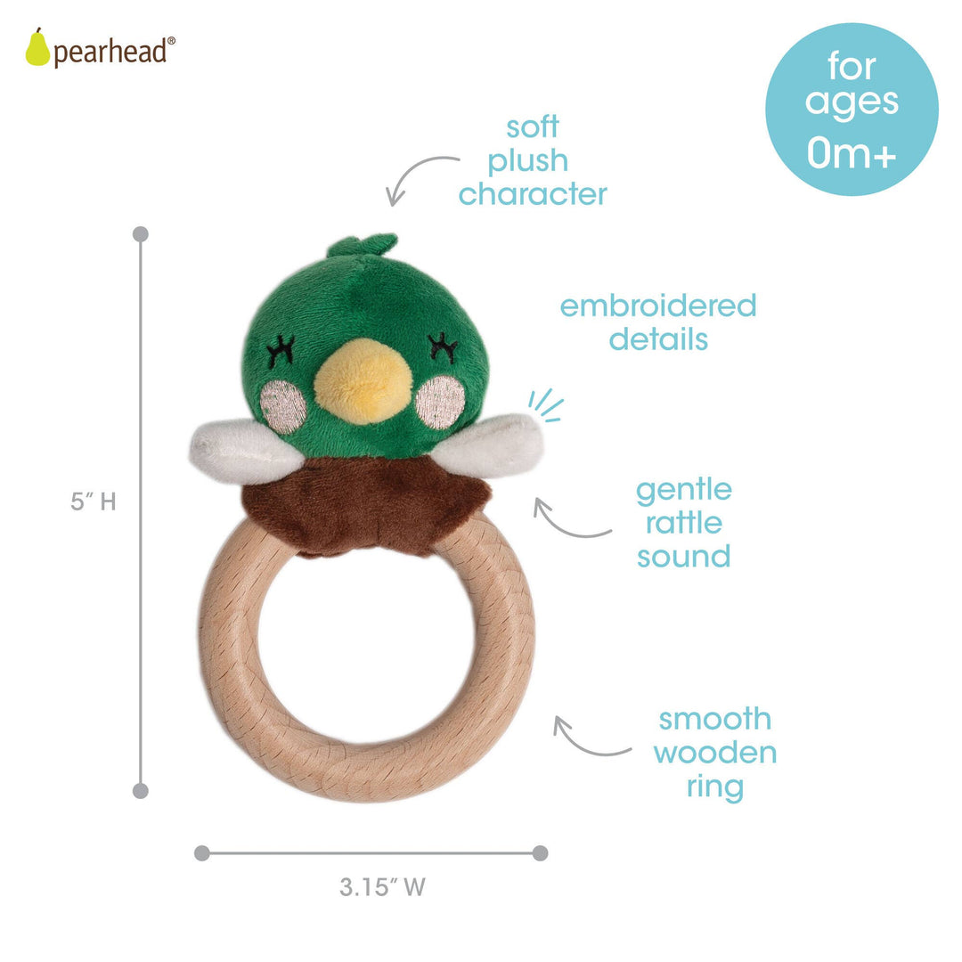 Pearhead Mallard Duck Wooden &amp; Plush Baby Teether