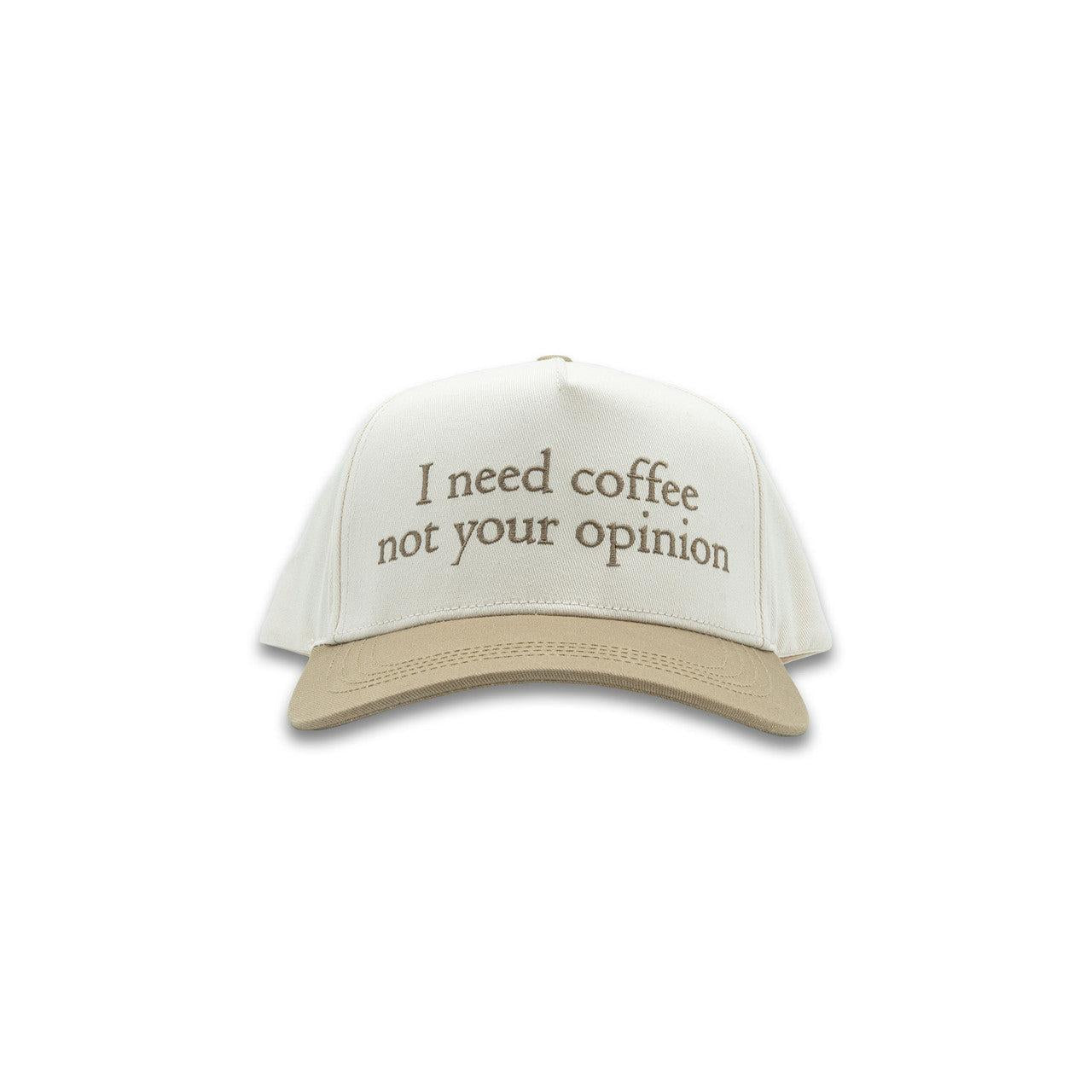 Front view of a Simply Southern Heather Dust women's snapback hat with 'I Need Coffee' embroidered on the front.