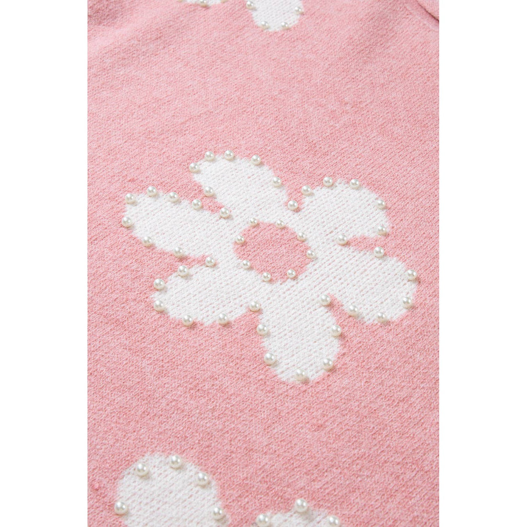 Jaycee Pearl Beaded Floral Drop Shoulder Sweater