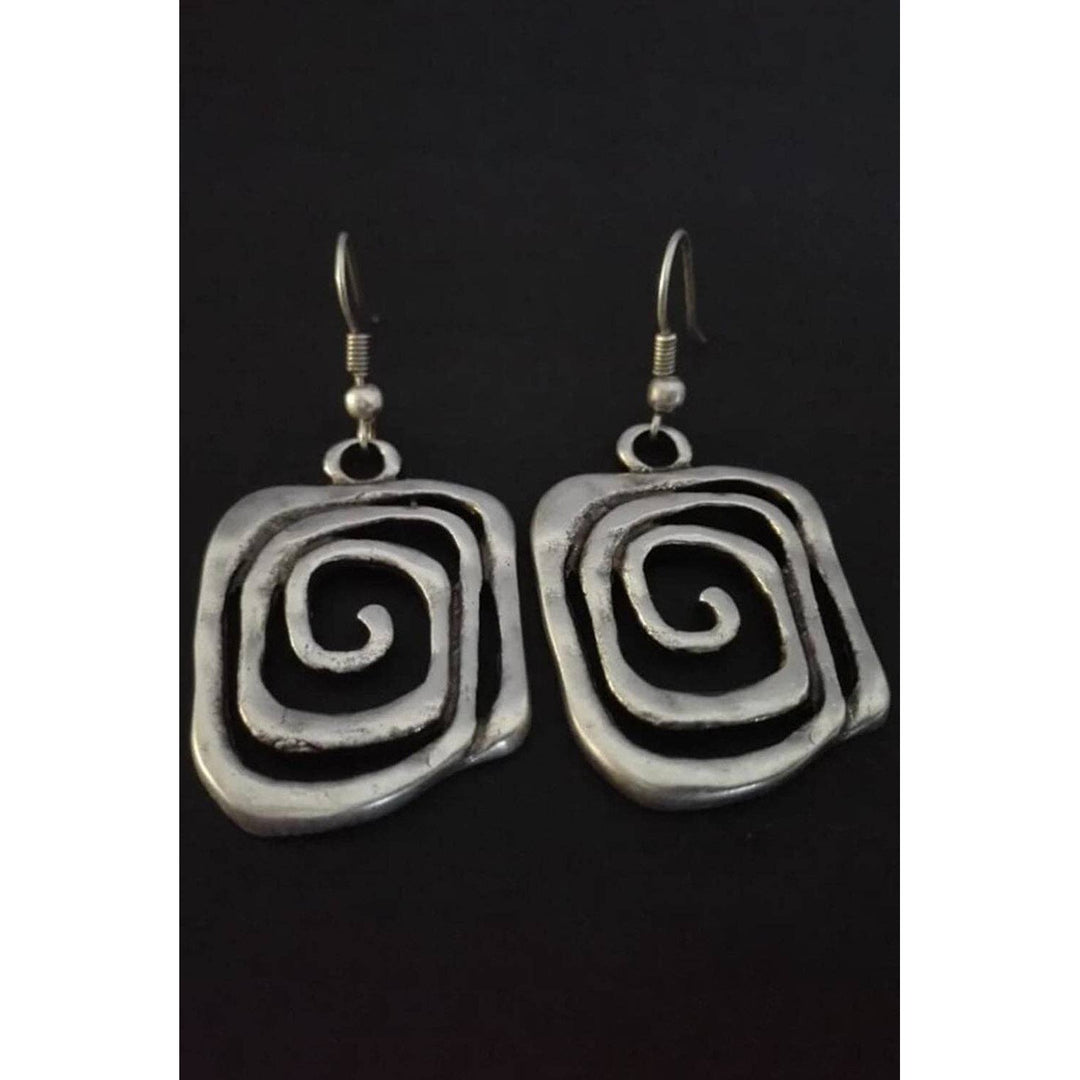 Silvery Vintage Square Swirl Hook Earrings