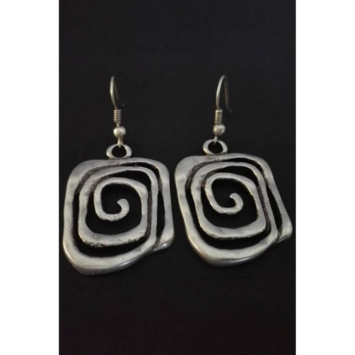 Silvery Vintage Square Swirl Hook Earrings