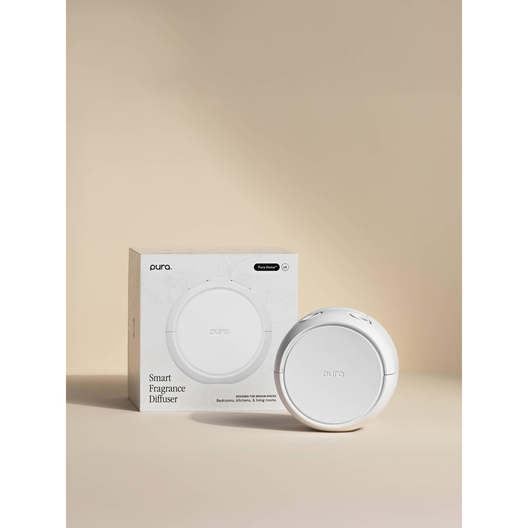 Pura Home V5 smart fragrance diffuser in white with retail box