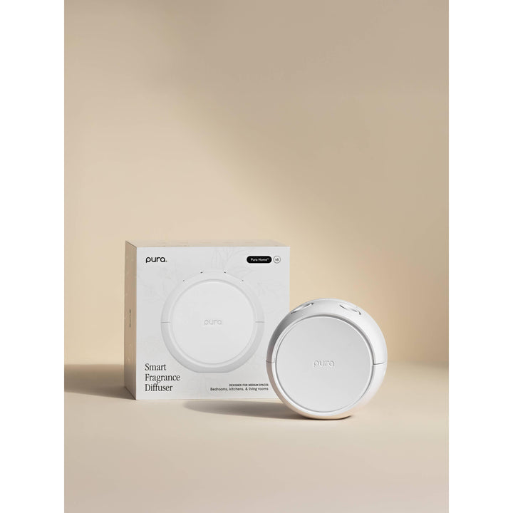 Pura Home V5 smart fragrance diffuser in white with retail box