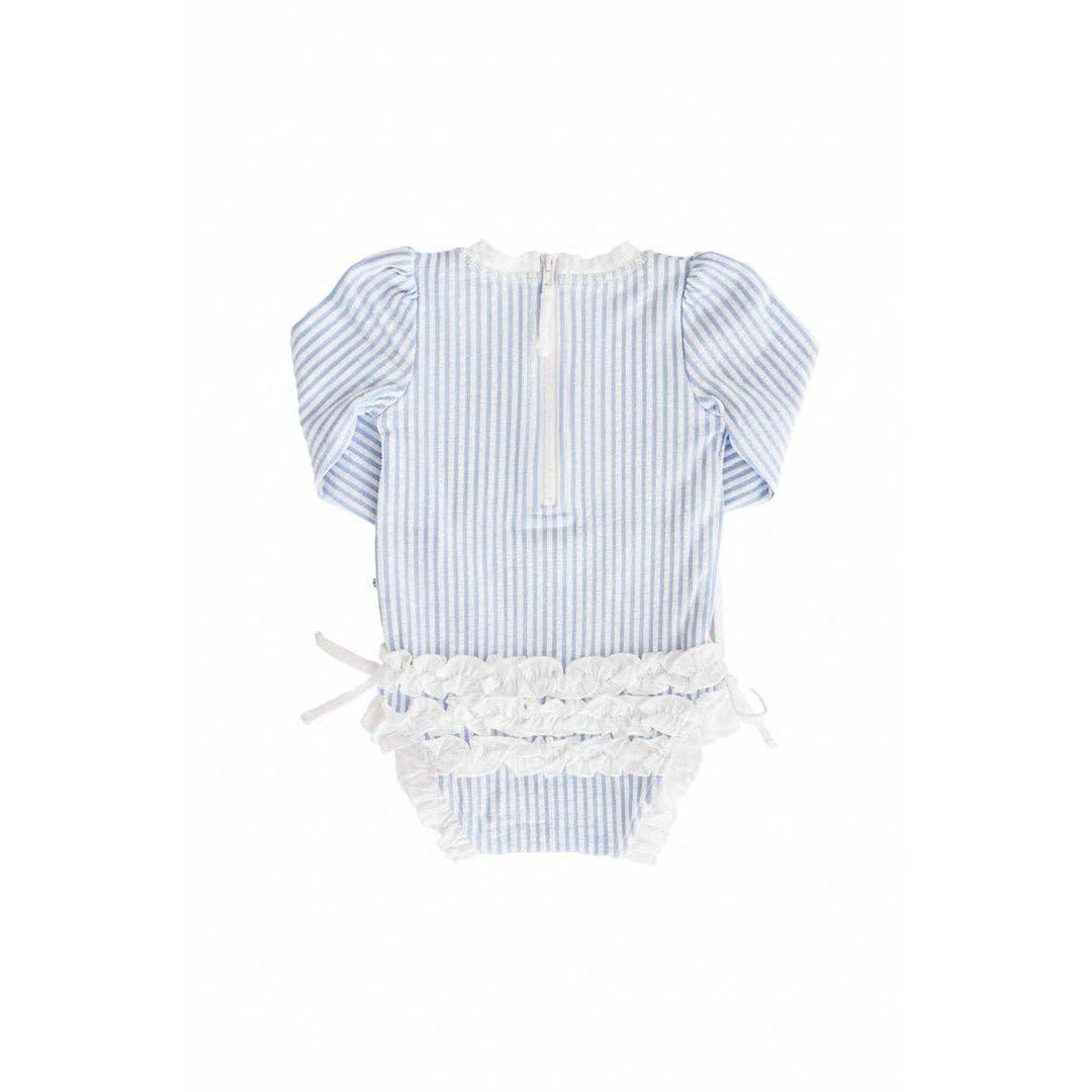Long Sleeve Rash Guard With Ruffle Bottom | Seersucker Blue Wholesale