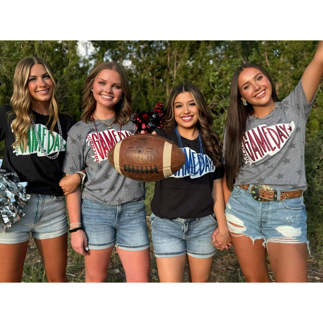 Pennant Game Day in White Ink with Glitter Puff Tee