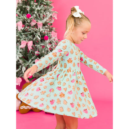 Girls Gingerbread Joy Knit Long Sleeve Twirl Dress