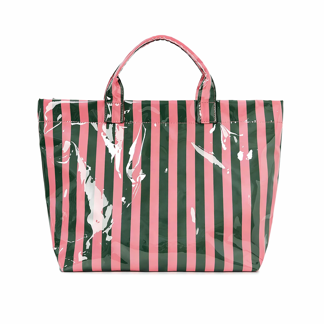 Preppy Pool Tote Bag Striped Vinyl Beach Tote