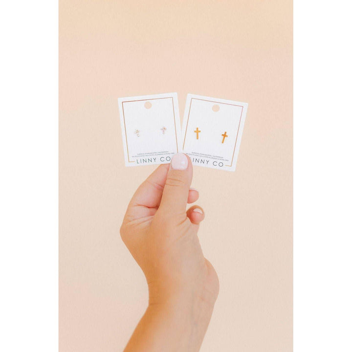 Screwback Stud Earrings - Catherine Cross Gold