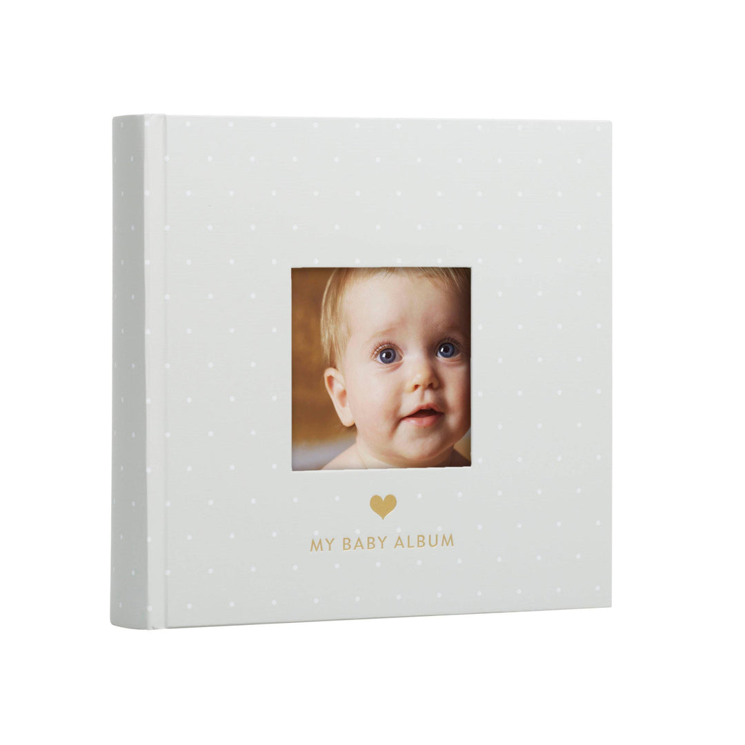Baby Photo Album Keepsake — Gray Polka Dot with Cover Photo Window
