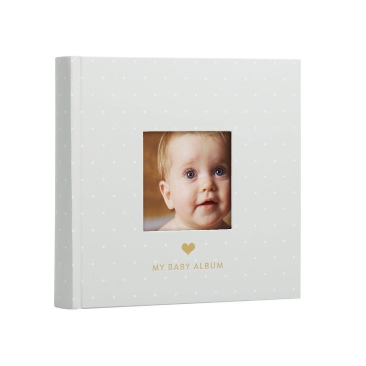 Baby Photo Album Keepsake — Gray Polka Dot with Cover Photo Window