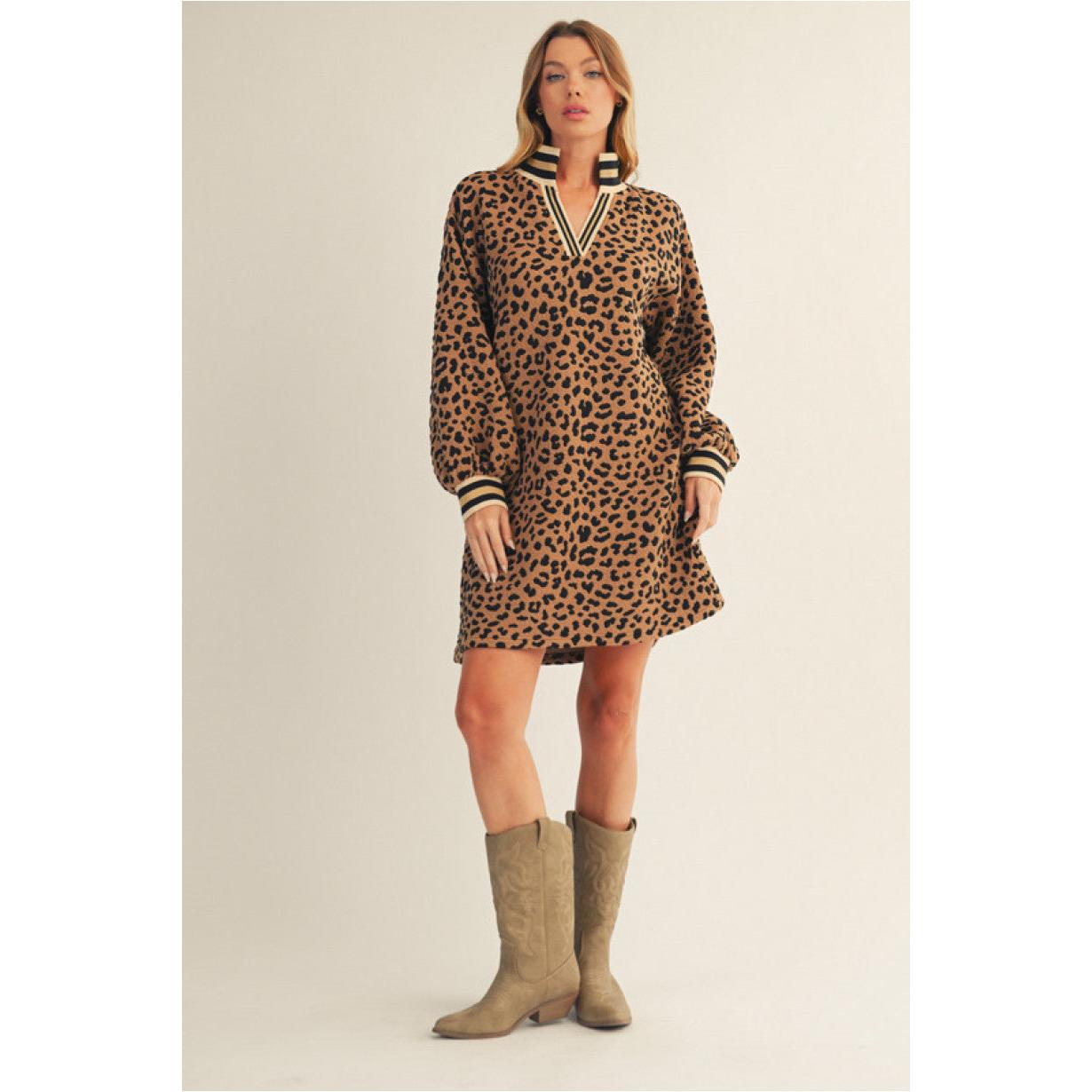 The Jordan Leopard Textured Rib Collar Dress