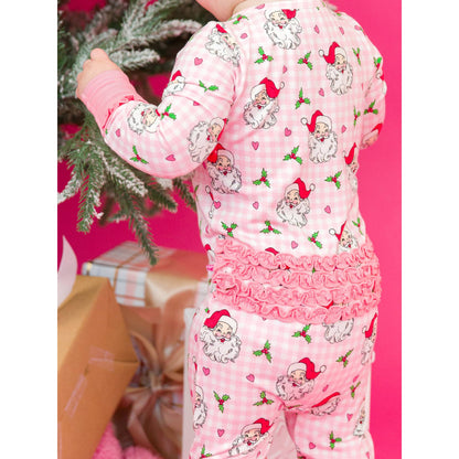 Baby Girls Dear Santa Bamboo Viscose Convertible Ruffle One Piece Pajama