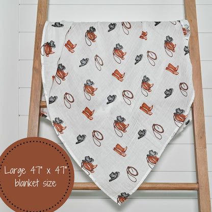 Life Is Better In Boots Western Baby Muslin Swaddle Blanket