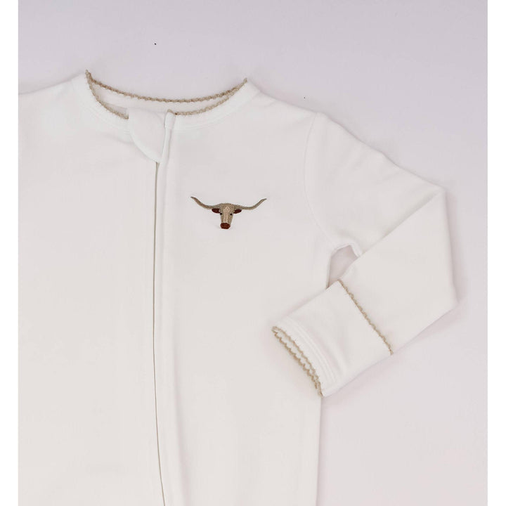 Pip Embroidered Zip Romper -Longhorns