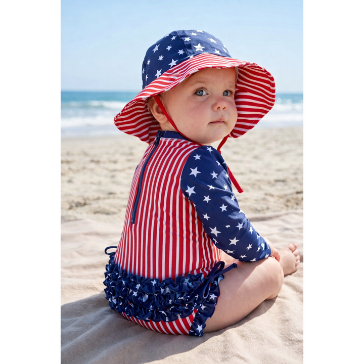 Long Sleeve Rash Guard With Ruffle Bottom | Stars &amp; Stripes Party