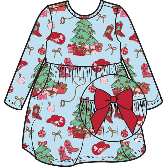 Girls Red Yuletide Yeehaw Knit Long Sleeve Twirl Dress