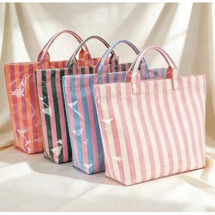 Preppy Pool Tote Bag Striped Vinyl Beach Tote