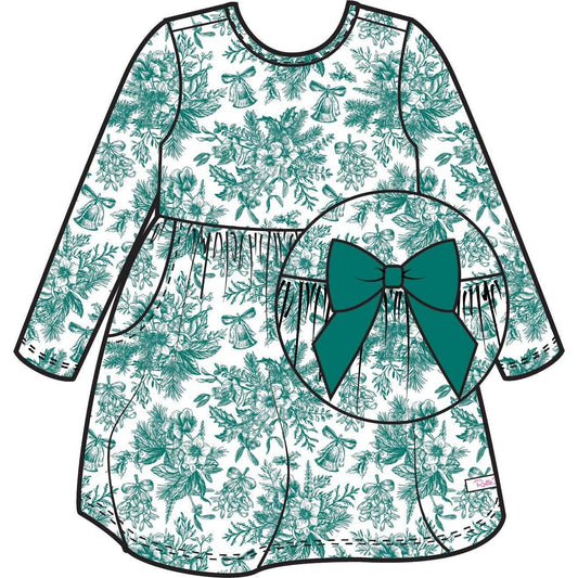 Girls Green Jingle Toile the Way Knit Long Sleeve Twirl Dress