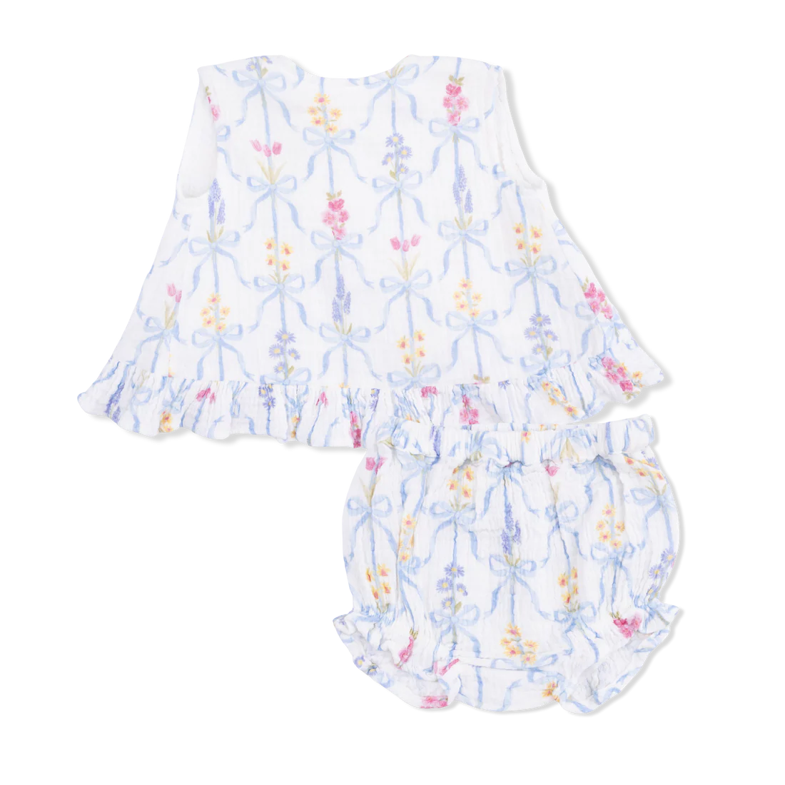 Baby Girl Floral Organic Muslin Ruffle Back Top & Bloomer Set
