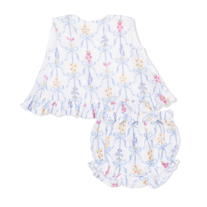 Baby Girl Floral Organic Muslin Ruffle Back Top & Bloomer Set