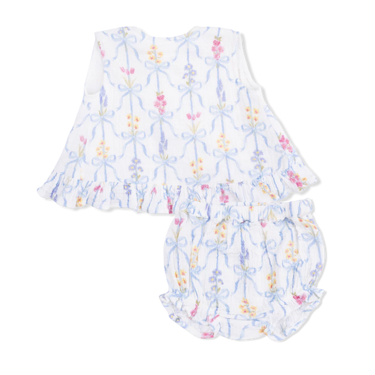 Baby Girl Floral Organic Muslin Ruffle Back Top & Bloomer Set