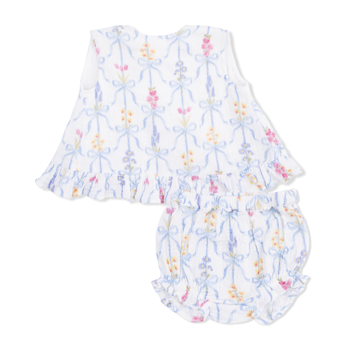 Baby Girl Floral Organic Muslin Ruffle Back Top &amp; Bloomer Set