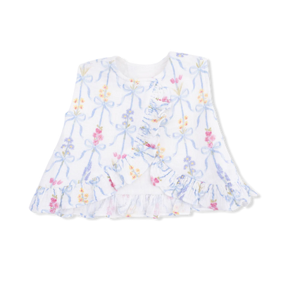Baby Girl Floral Organic Muslin Ruffle Back Top & Bloomer Set