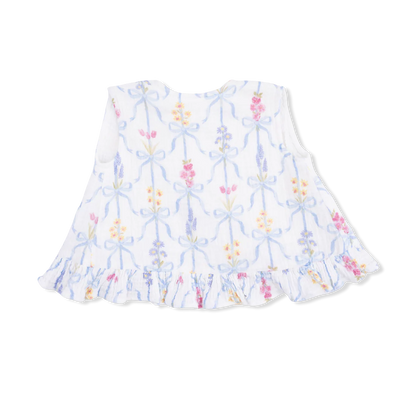 Baby Girl Floral Organic Muslin Ruffle Back Top & Bloomer Set