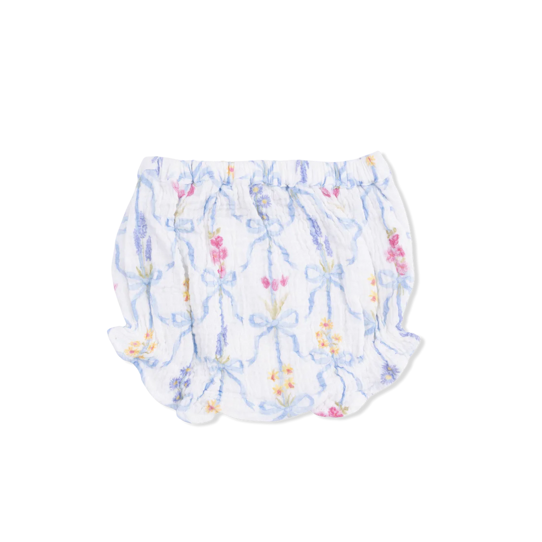Baby Girl Floral Organic Muslin Ruffle Back Top &amp; Bloomer Set