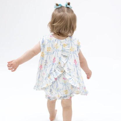 Baby Girl Floral Organic Muslin Ruffle Back Top & Bloomer Set