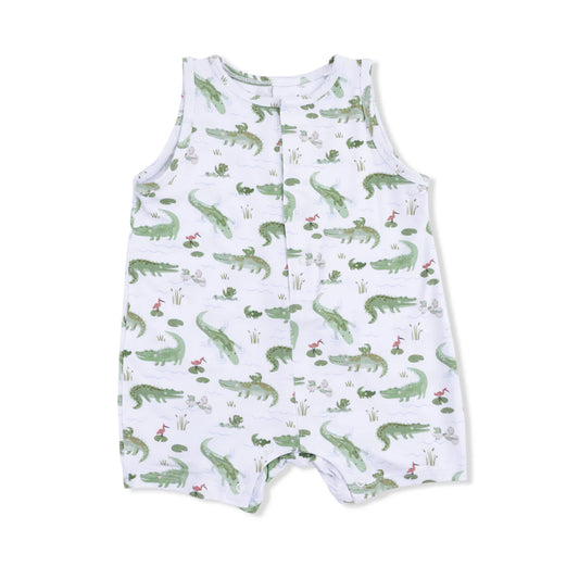 Crayon Alligators Sleeveless Bamboo Shortie Romper