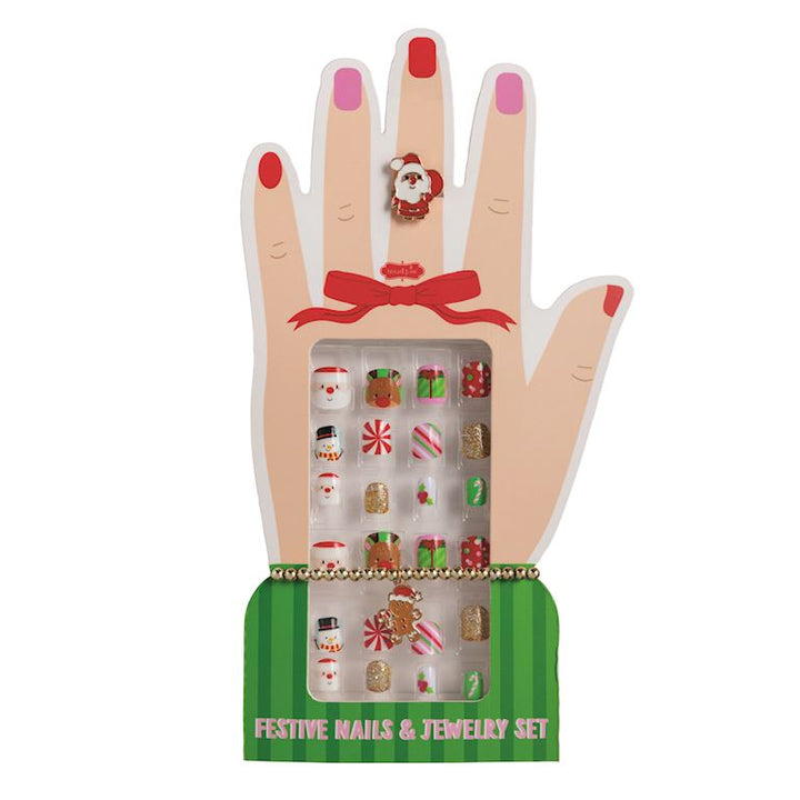 Mud Pie - Green Christmas Nails &amp; Jewelry Set