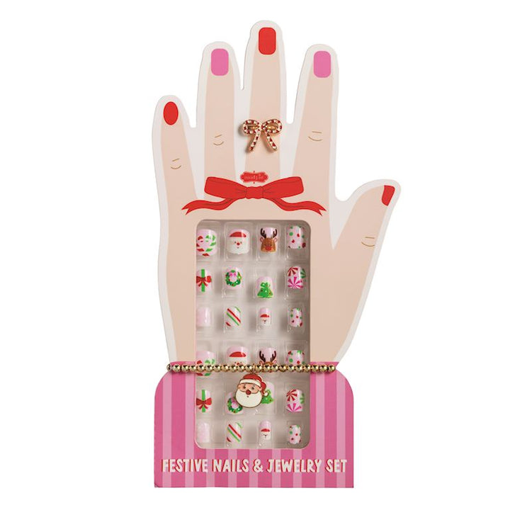 Mud Pie - Pink Christmas Nails &amp; Jewelry Set