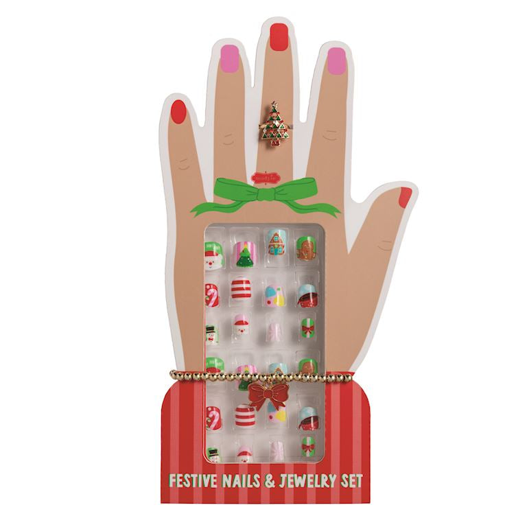 Mud Pie - Red Christmas Nails & Jewelry Set