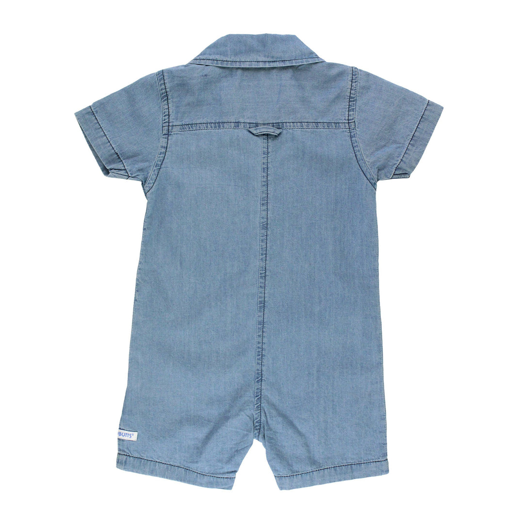 Baby Boys Light Wash Denim Button-Up Romper