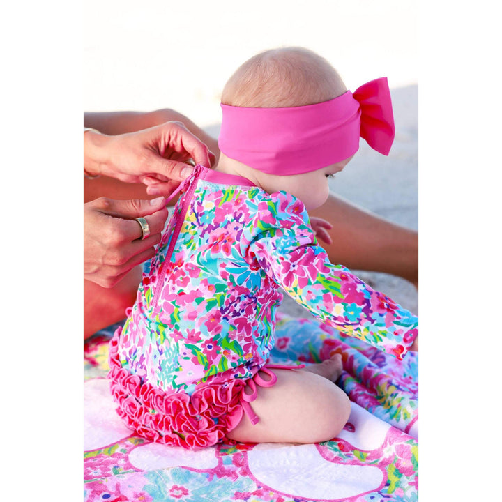 Long Sleeve Rash Guard With Ruffle Bottom | Petal Splash