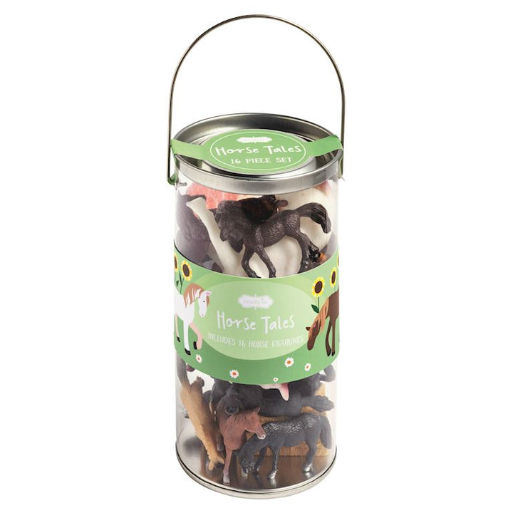 Mud Pie 126-piece mini horse figurine toy set displayed in a clear acetate tube.