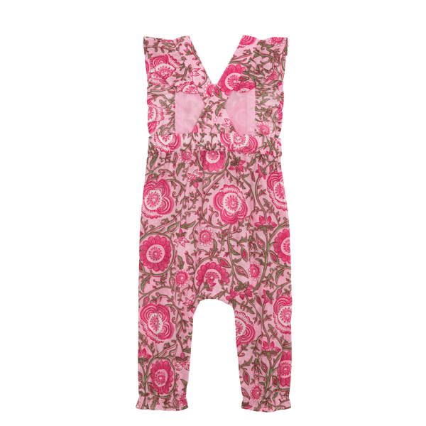 Pink Floral Longall - 100% Cotton Voile with Flutter Ruffles
