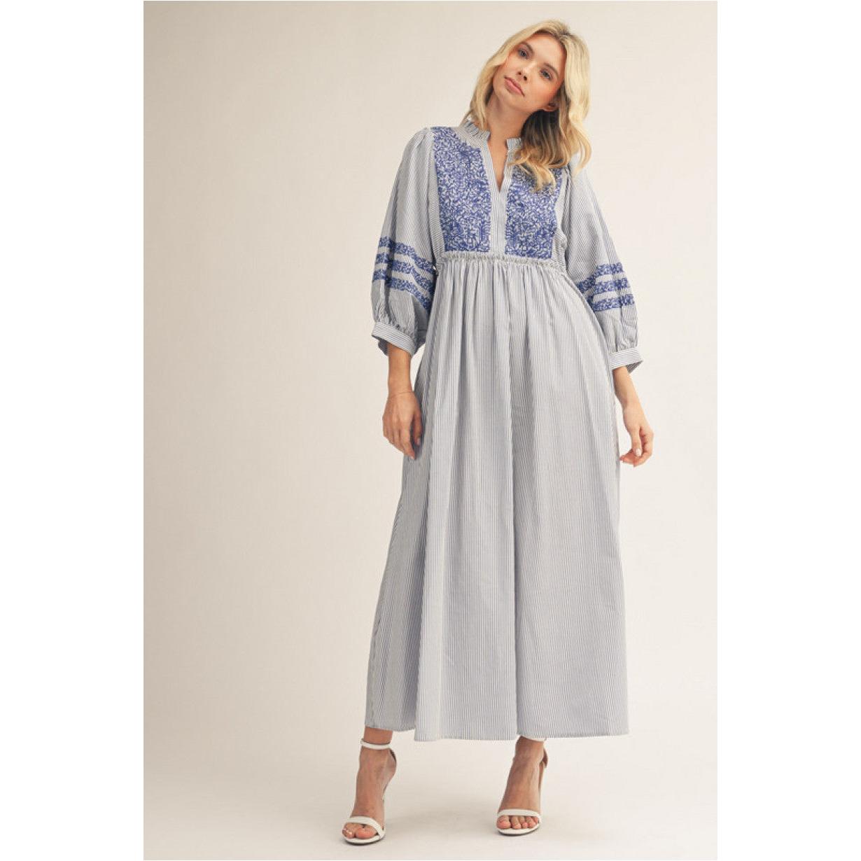 The Elodie Embroidered Stripe Maxi Dress