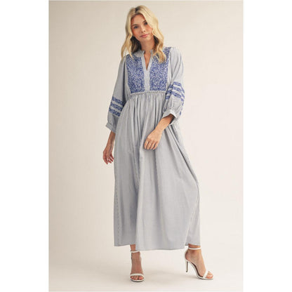 The Elodie Embroidered Stripe Maxi Dress