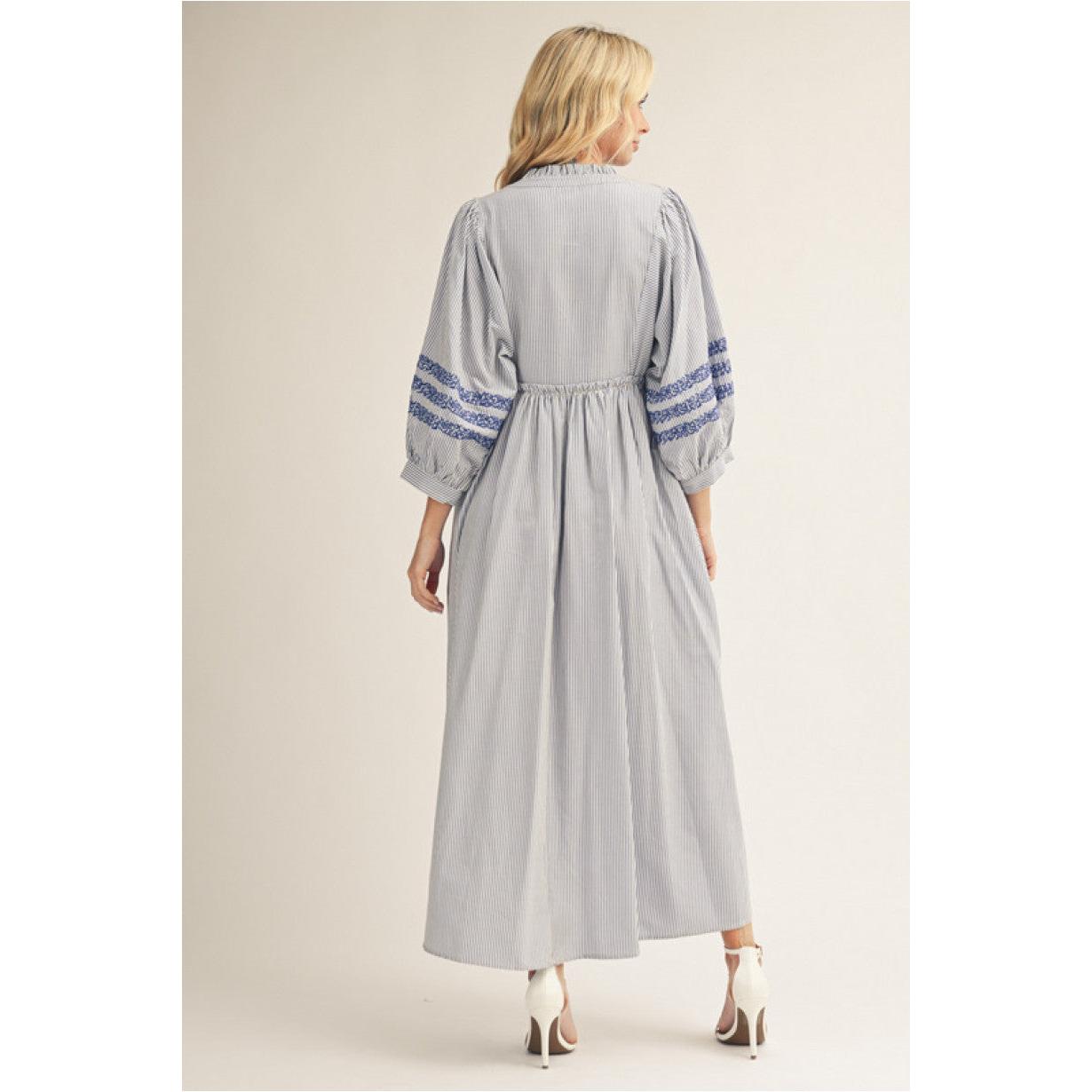 The Elodie Embroidered Stripe Maxi Dress