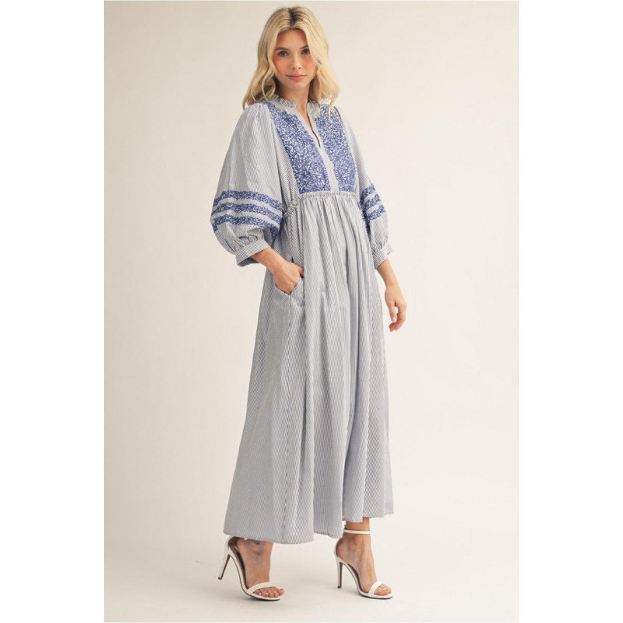 The Elodie Embroidered Stripe Maxi Dress