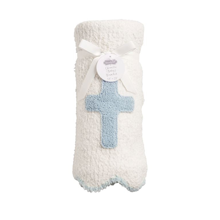 Mud Pie - Blue Cross Chenille Blanket