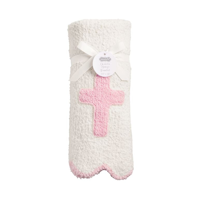 Mud Pie - Pink Cross Chenille Blanket