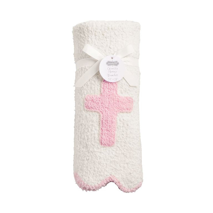 Mud Pie - Pink Cross Chenille Blanket